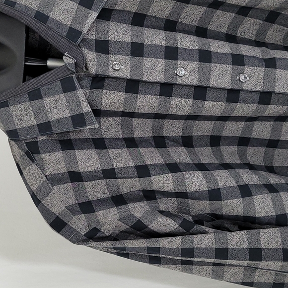 Bugatchi black and gray checkered button up long sleeve shirt XXL - Picture 5 of 12